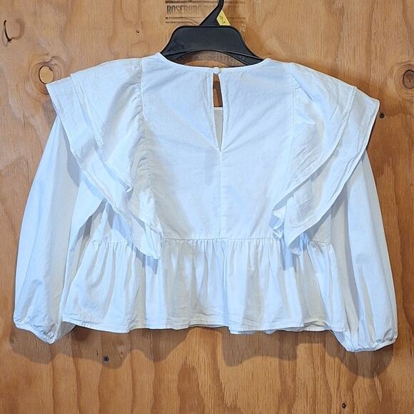 Zara Crop Top Women XS White Ruffled Keyhole Coastal Cowgirl Boho Western Beachy - Picture 3 of 7